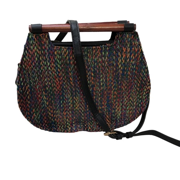 Multicolored Vegan Republic Handbag, Shoulder Purse, Adjustible Strap, Wood Hand - Picture 2 of 9